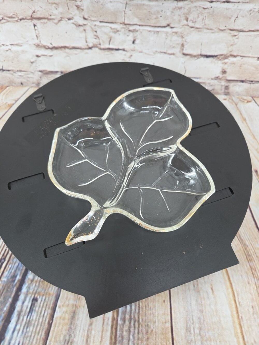 Glass Maple Leaf Divided Dish Hazel Atlas Candy Nuts Relish Trinket 8x7 in VTG
